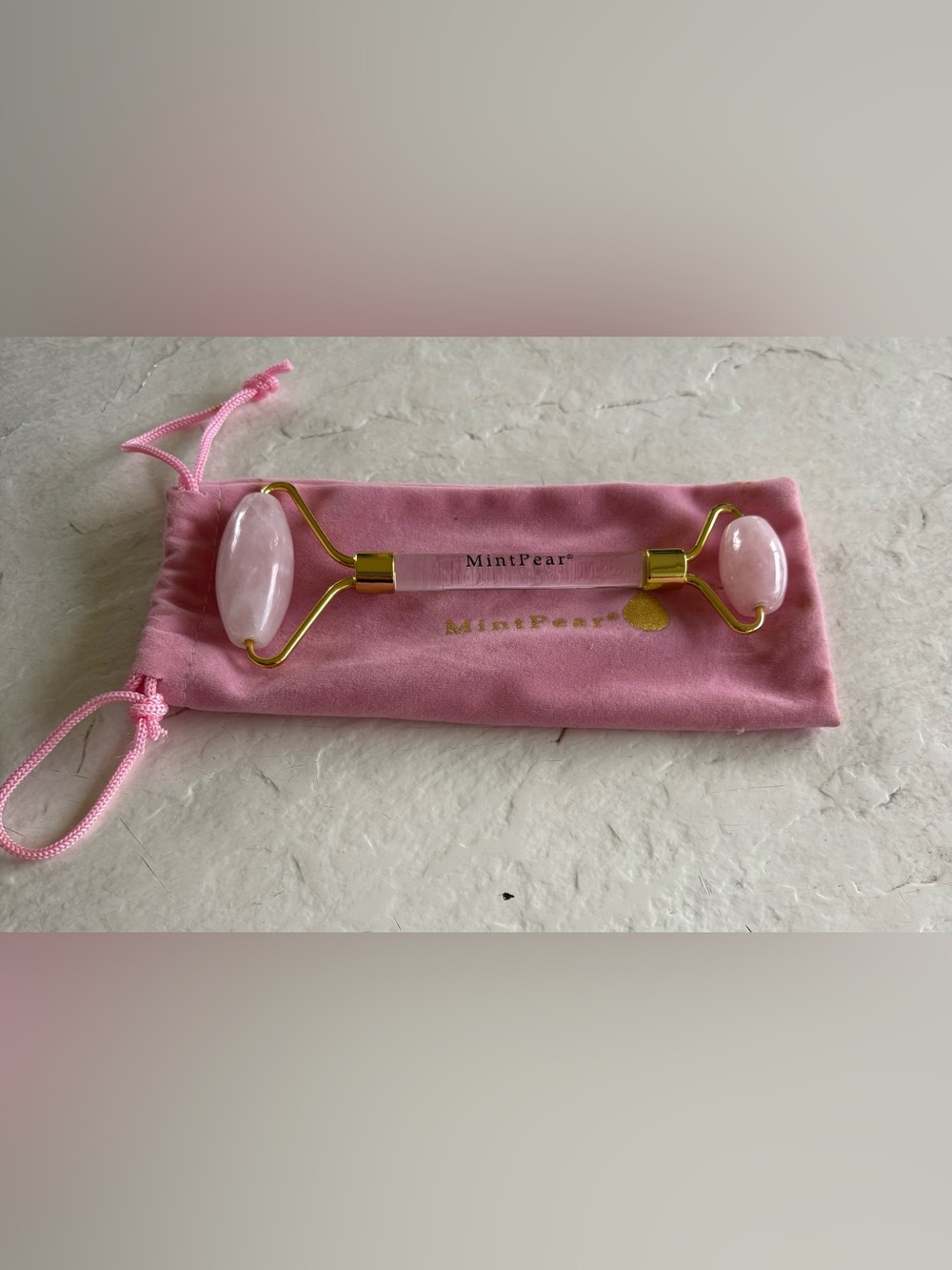 Mint Pear Pink Rose Quartz Stone Double Duel Ended Facial Roller NEW! FULL SIZE